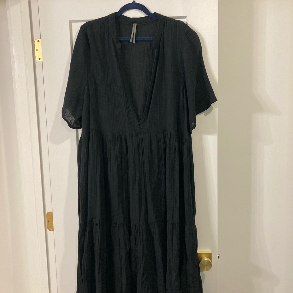 Anthropology Kallie Black Tiered Maxi Dress - 100% Cotton Gauze